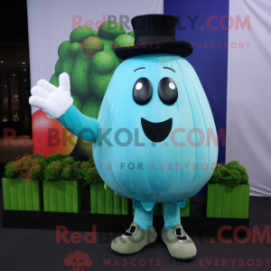 Mascot character of a Sky Blue Melon dressed with a Dress Shirt and Gloves