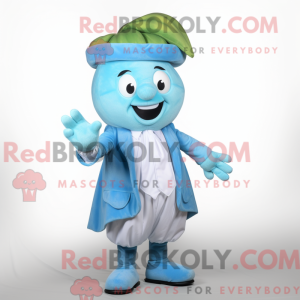 Mascot character of a Sky Blue Melon dressed with a Dress Shirt and Gloves