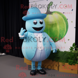 Mascot character of a Sky Blue Melon dressed with a Dress Shirt and Gloves