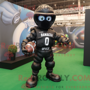 Mascot character of a Black Marine Recon dressed with a Rugby Shirt and Keychains