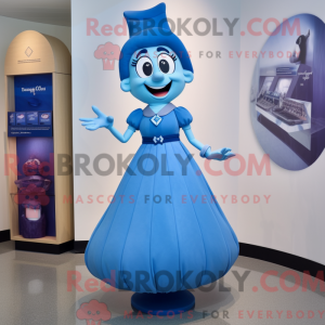 Mascot character of a Blue Hourglass dressed with a Maxi Skirt and Shoe clips