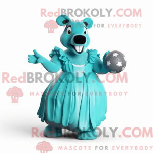 Mascot character of a Cyan Tapir dressed with a Ball Gown and Mittens
