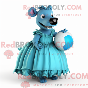 Mascot character of a Cyan Tapir dressed with a Ball Gown and Mittens