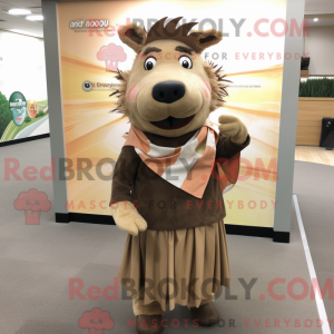 Mascot character of a Tan Wild Boar dressed with a A-Line Dress and Scarf clips