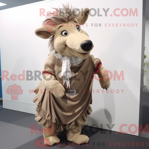 Mascot character of a Tan Wild Boar dressed with a A-Line Dress and Scarf clips