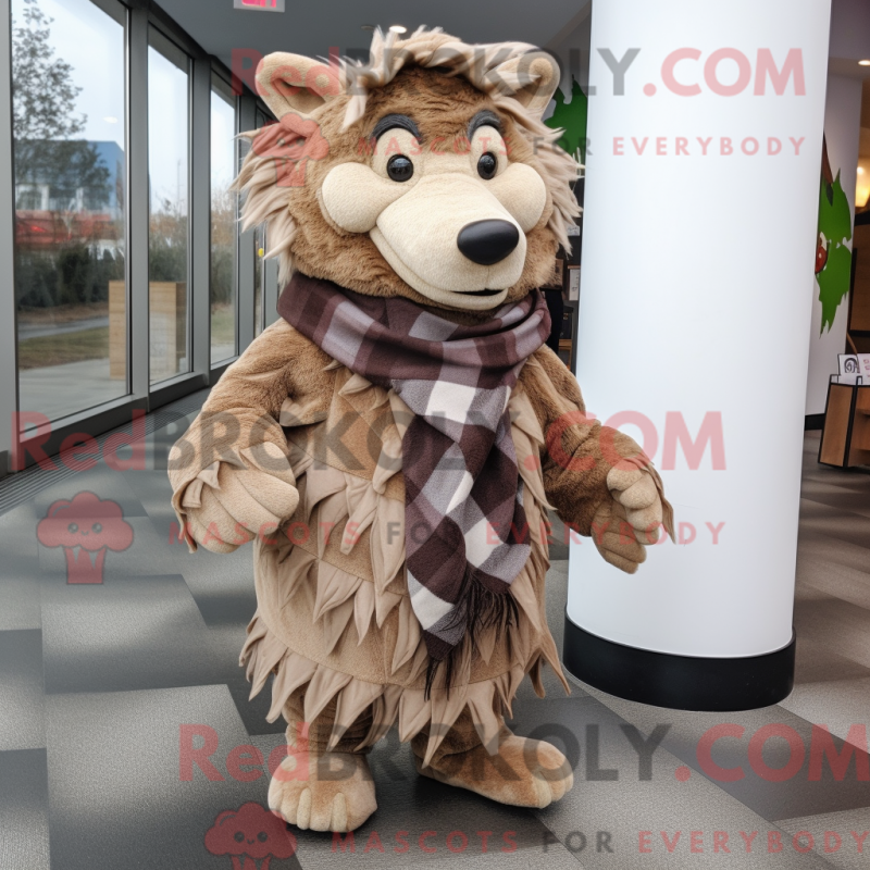 Mascot character of a Tan Wild Boar dressed with a A-Line Dress and Scarf clips