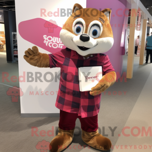 Mascot character of a Magenta Weasel dressed with a Flannel Shirt and Messenger bags