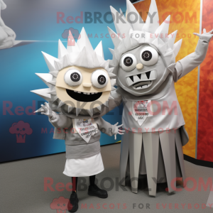 Mascot character of a Silver Tacos dressed with a Pencil Skirt and Keychains
