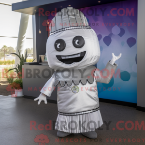 Mascot character of a Silver Tacos dressed with a Pencil Skirt and Keychains
