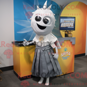 Mascot character of a Silver Tacos dressed with a Pencil Skirt and Keychains