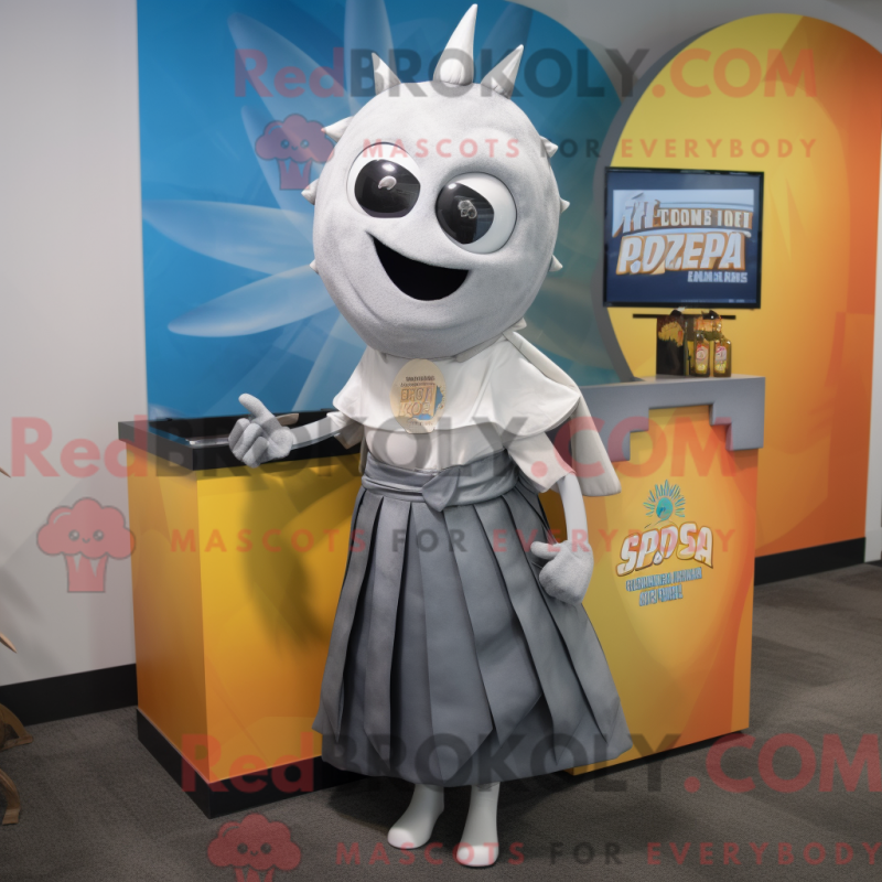 Mascot character of a Silver Tacos dressed with a Pencil Skirt and Keychains