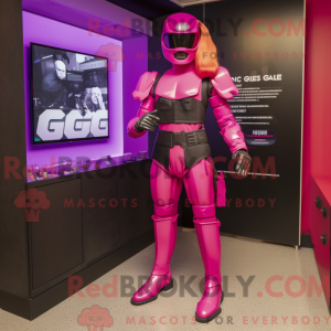 Mascot character of a Magenta Gi Joe dressed with a Mini Skirt and Shoe clips