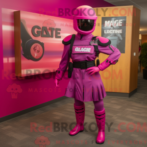 Mascot character of a Magenta Gi Joe dressed with a Mini Skirt and Shoe clips