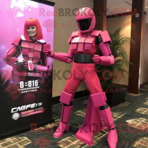 Mascot character of a Magenta Gi Joe dressed with a Mini Skirt and Shoe clips