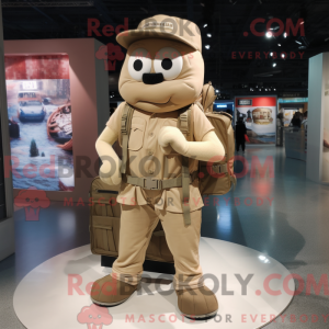 Mascot character of a Beige Wrist Watch dressed with a Cargo Pants and Backpacks