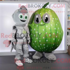 Mascot character of a Silver Melon dressed with a Overalls and Digital watches