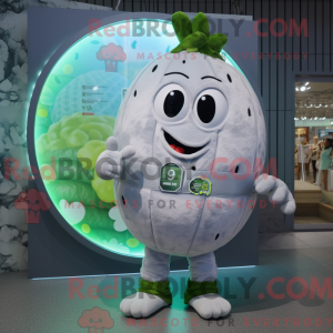 Mascot character of a Silver Melon dressed with a Overalls and Digital watches