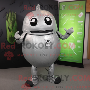 Mascot character of a Silver Melon dressed with a Overalls and Digital watches