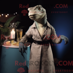 Mascot character of a Komodo Dragon dressed with a Cocktail Dress and Belts