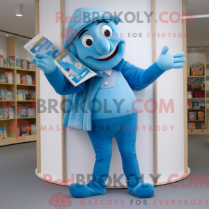 Mascot character of a Sky Blue Contortionist dressed with a Waistcoat and Wallets