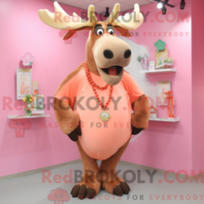 Mascot character of a Peach Moose dressed with a Long Sleeve Tee and Necklaces