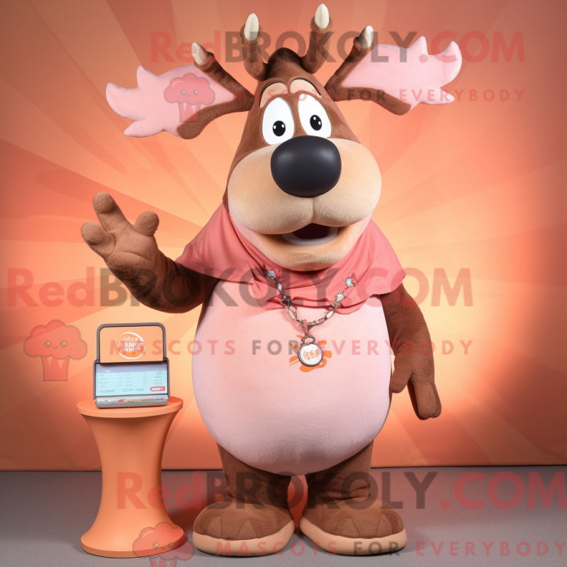 Mascot character of a Peach Moose dressed with a Long Sleeve Tee and Necklaces