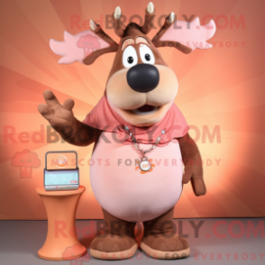Mascot character of a Peach Moose dressed with a Long Sleeve Tee and Necklaces