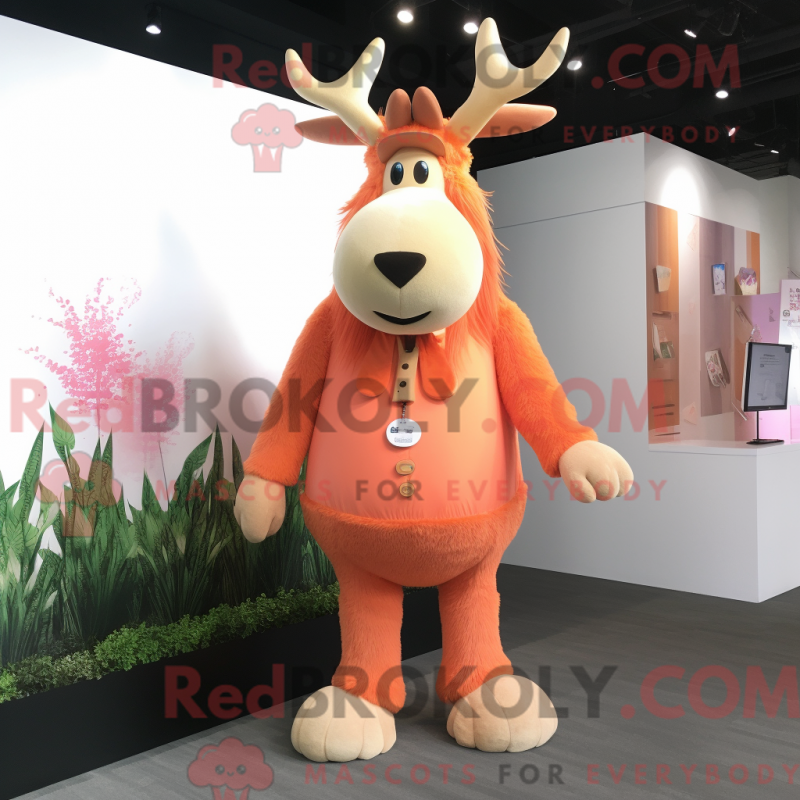 Mascot character of a Peach Moose dressed with a Long Sleeve Tee and Necklaces