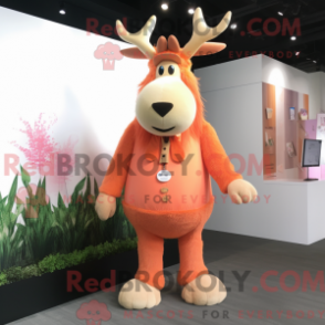 Mascot character of a Peach Moose dressed with a Long Sleeve Tee and Necklaces