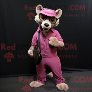 Mascot character of a Magenta Thylacosmilus dressed with a Cargo Pants and Reading glasses