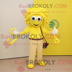 Mascot character of a Lemon Yellow Medusa dressed with a Polo Tee and Belts