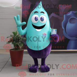 Mascot character of a Turquoise Eggplant dressed with a Oxford Shirt and Tie pins