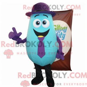 Mascot character of a Turquoise Eggplant dressed with a Oxford Shirt and Tie pins
