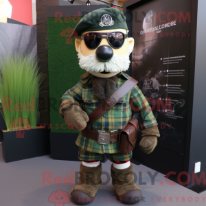 Mascot character of a Green Para Commando dressed with a Flannel Shirt and Cummerbunds