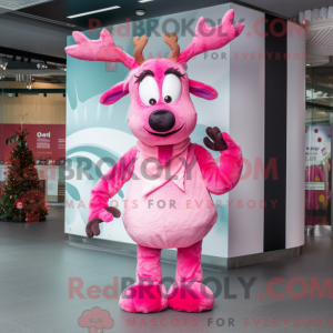 Mascot character of a Pink Reindeer dressed with a Trousers and Scarf clips