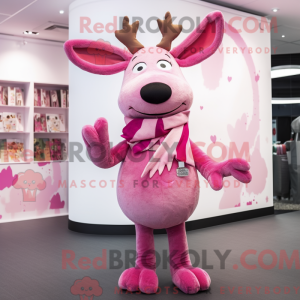Mascot character of a Pink Reindeer dressed with a Trousers and Scarf clips