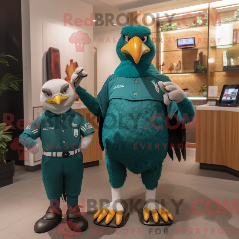 Mascot character of a Teal Haast'S Eagle dressed with a Turtleneck and Smartwatches