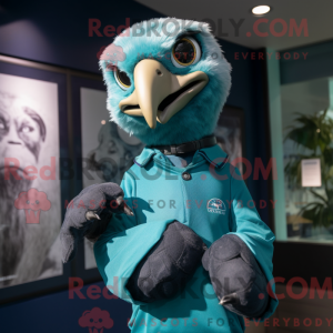 Mascot character of a Teal Haast'S Eagle dressed with a Turtleneck and Smartwatches