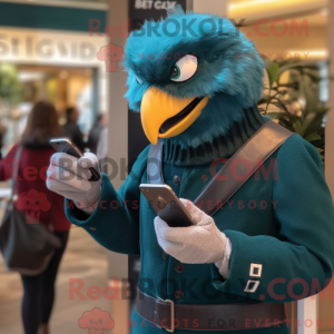 Mascot character of a Teal Haast'S Eagle dressed with a Turtleneck and Smartwatches