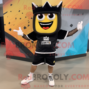 Mascot character of a Black Nachos dressed with a Romper and Shoe laces