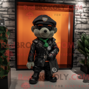 Mascot character of a Black Irish Flag dressed with a Leather Jacket and Briefcases