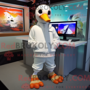 Mascot character of a Albatross dressed with a Sweater and Shoe clips