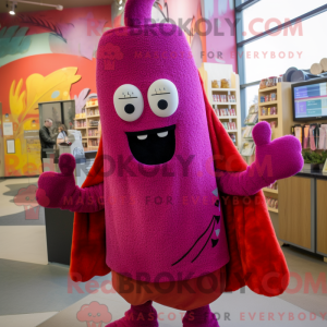 Mascot character of a Magenta Enchiladas dressed with a Sweater and Mittens