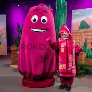 Mascot character of a Magenta Enchiladas dressed with a Sweater and Mittens