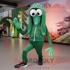 Mascot character of a Forest Green Squid dressed with a Joggers and Rings