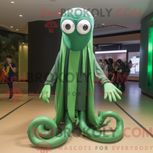 Mascot character of a Forest Green Squid dressed with a Joggers and Rings
