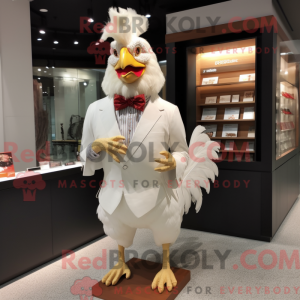 Mascot character of a Cream Rooster dressed with a Dress Shirt and Bow ties