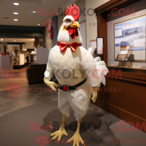 Mascot character of a Cream Rooster dressed with a Dress Shirt and Bow ties