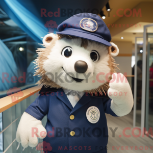 Mascot character of a Navy Hedgehog dressed with a Henley Shirt and Berets