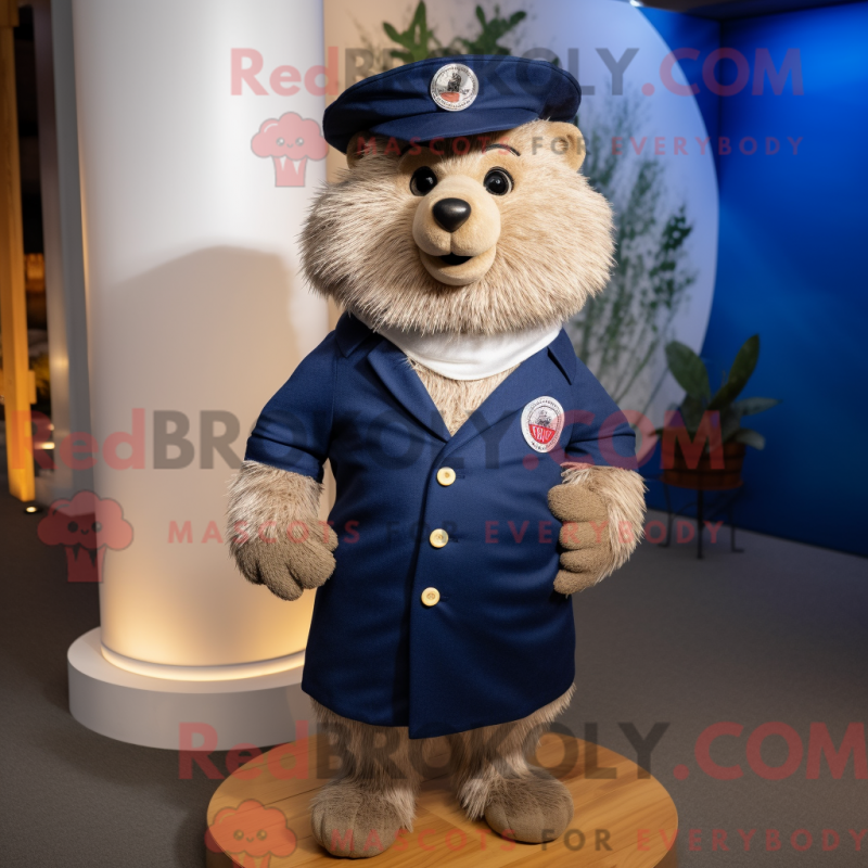 Mascot character of a Navy Hedgehog dressed with a Henley Shirt and Berets